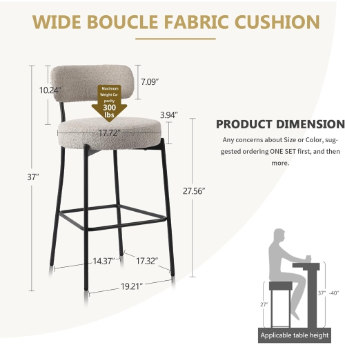 DYHOME Bar Stools Set of 3, 27 Inches Counter Height Kitchen Bar Stools with Back, Modern Metal Tall Bar Stools for Kitchen Island, Grey