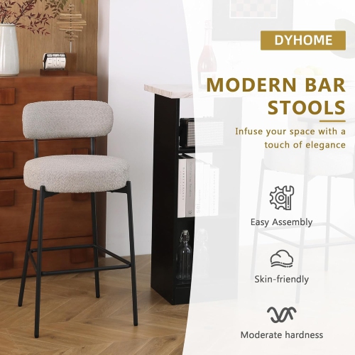 DYHOME Bar Stools Set of 3, 27 Inches Counter Height Kitchen Bar Stools with Back, Modern Metal Tall Bar Stools for Kitchen Island, Grey