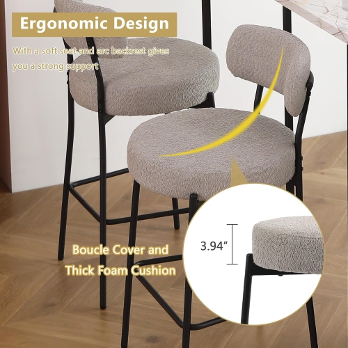 DYHOME Bar Stools Set of 3, 27 Inches Counter Height Kitchen Bar Stools with Back, Modern Metal Tall Bar Stools for Kitchen Island, Grey