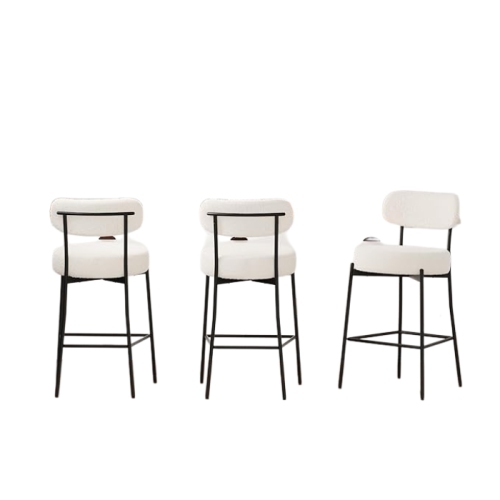 Image 1 of 2.. DYHOME White Bar Stools Set of 3, 27 Inches Boucle Counter Height Bar Stools with Back, Modern Metal Tall Bar Stools for Kitchen Island