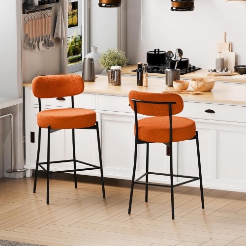 DYHOME Bar Stools Set of 2, 27 Inches Counter Height Kitchen Bar Stools with Back, Modern Metal Tall Bar Stools for Kitchen Island, Orange