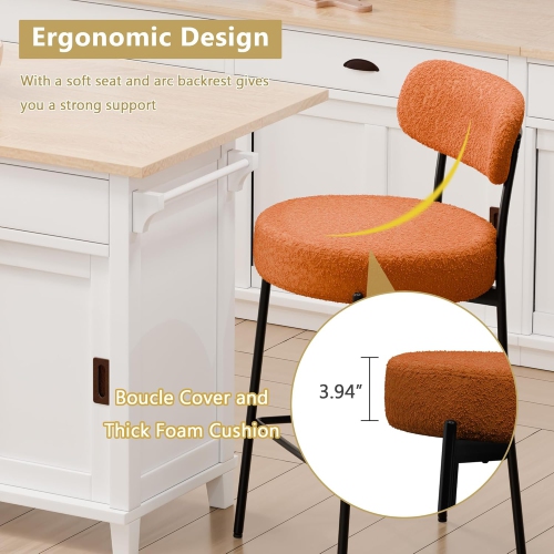 DYHOME Bar Stools Set of 2, 27 Inches Counter Height Kitchen Bar Stools with Back, Modern Metal Tall Bar Stools for Kitchen Island, Orange