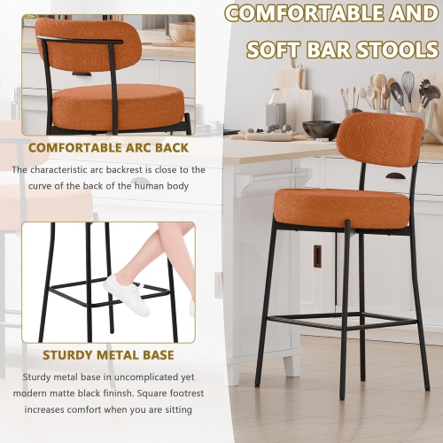 DYHOME Bar Stools Set of 2, 27 Inches Counter Height Kitchen Bar Stools with Back, Modern Metal Tall Bar Stools for Kitchen Island, Orange