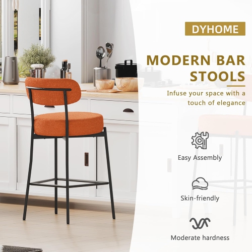DYHOME Bar Stools Set of 2, 27 Inches Counter Height Kitchen Bar Stools with Back, Modern Metal Tall Bar Stools for Kitchen Island, Orange