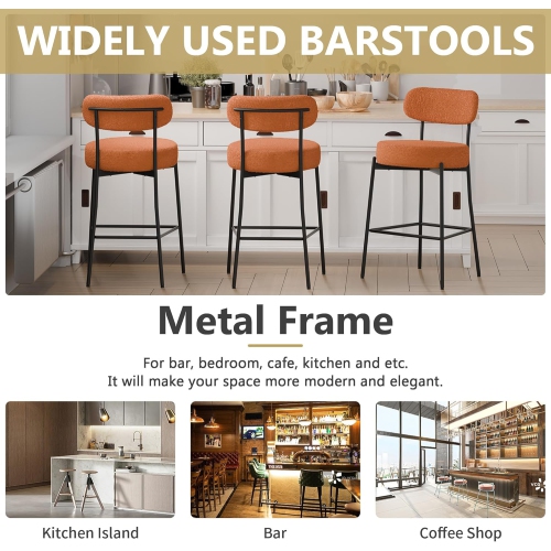 DYHOME Bar Stools Set of 2, 27 Inches Counter Height Kitchen Bar Stools with Back, Modern Metal Tall Bar Stools for Kitchen Island, Orange