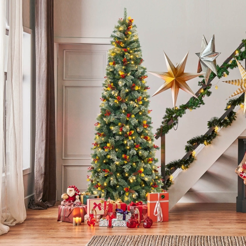 Arbre de Noël artificiel de 9 pi de Costway avec 1416 pointes de branches, 560 lumières à DEL blanc chaud