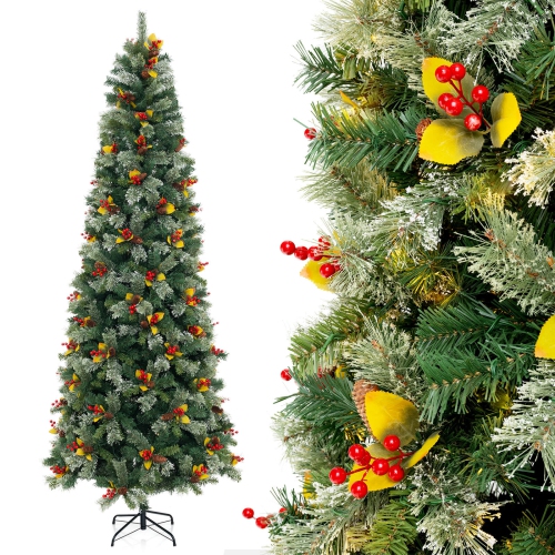 Arbre de Noël artificiel de 9 pi de Costway avec 1416 pointes de branches, 560 lumières à DEL blanc chaud