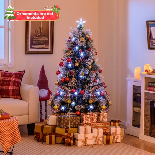 Costway 5 FT Flocked Christmas Tree Artificial Xmas Tree with 170 Branch Tips &Pine Needles