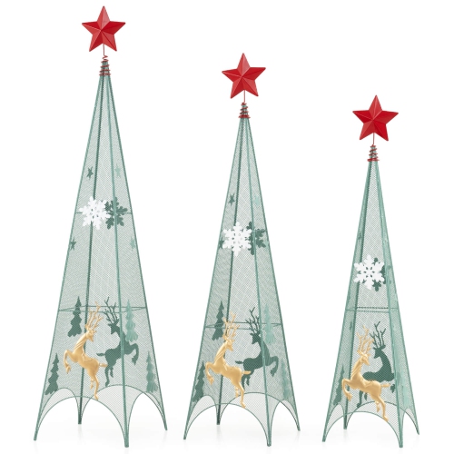Costway Set of 3 Tower Shaped Christmas Trees Artificial Xmas Metal Trees