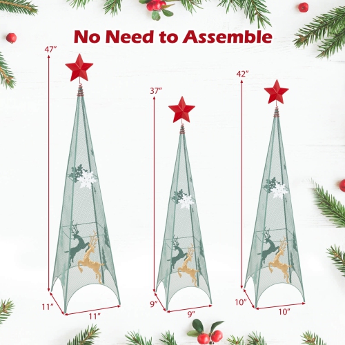 Costway Set of 3 Tower Shaped Christmas Trees Artificial Xmas Metal Trees