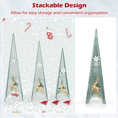 Costway Set of 3 Tower Shaped Christmas Trees Artificial Xmas Metal Trees