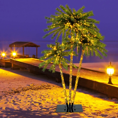 Costway 6 FT 3 Trunks Lighted Palm Tree 930 LED Light up Simulation Tropical Palm Tree