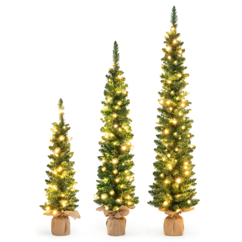 COSTWAY  3Ft+ 4Ft+ 5Ft Artificial Xmas Tree Set Of 3 With 85 + 137 + 193 Branch Tips