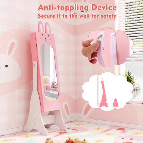 Costway Kids Vanity Set Princess Makeup Dressing Table and Chair Set with Jewelry Armoire