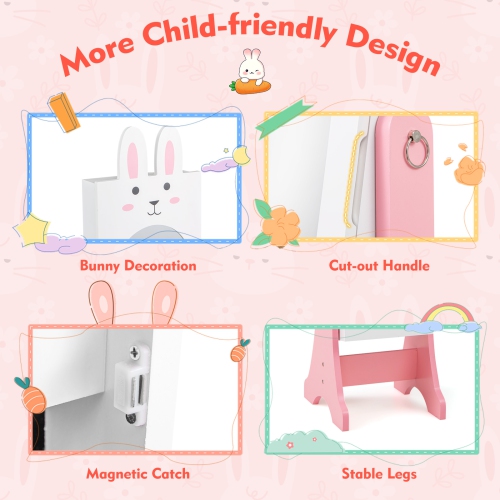 Costway Kids Vanity Set Princess Makeup Dressing Table and Chair Set with Jewelry Armoire