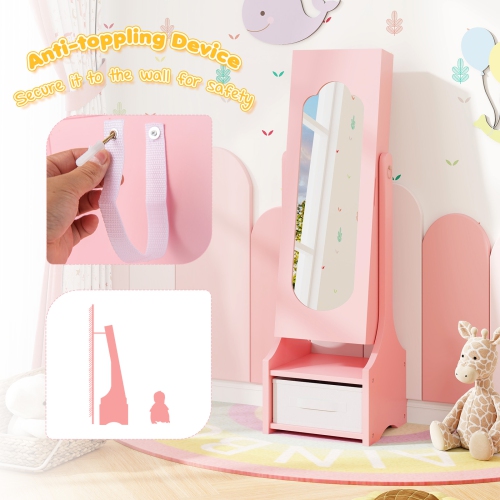 Costway Kids Vanity Set Princess Makeup Dressing Table & Chair Set with Jewelry Armoire