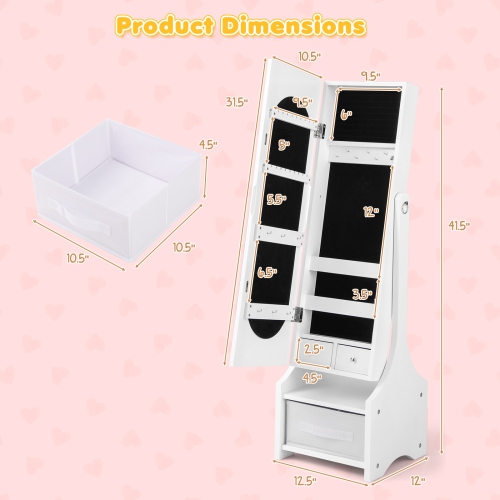 Costway Kids Vanity Set Princess Makeup Dressing Table & Chair Set with Jewelry Armoire