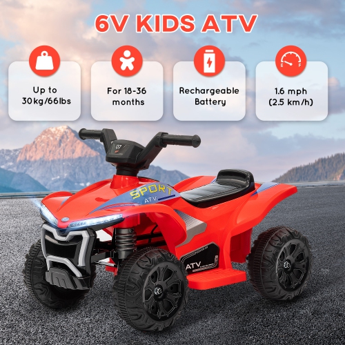 Qaba 6V 4.5A Kids ATV Quad, Electric Toddler Car Ride on Toys with Forward/Reverse Switch, Music Song, Headlights, 4 Wheeler Gift for Boys Girls Ages