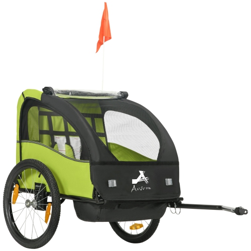AOSOM  2 Seat Bike Trailer for Kids, Baby Stroller \w Storage Bag, 5 Point Harness, Child Bicycle Trailer \w 20" Wheels, Safety Flag, Reflectors, For