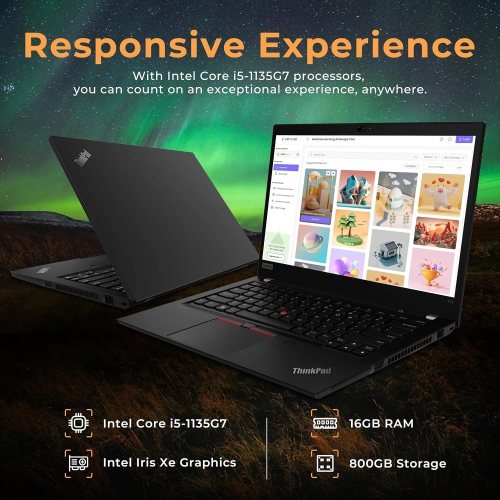 Lenovo ThinkPad T14 Gen 2 14" FHD Business Laptop, Intel i5-1135G7, 800GB Storage, 16GB RAM, Intel Iris Xe Graphics, Bluetooth, Black, Win 11 Pro