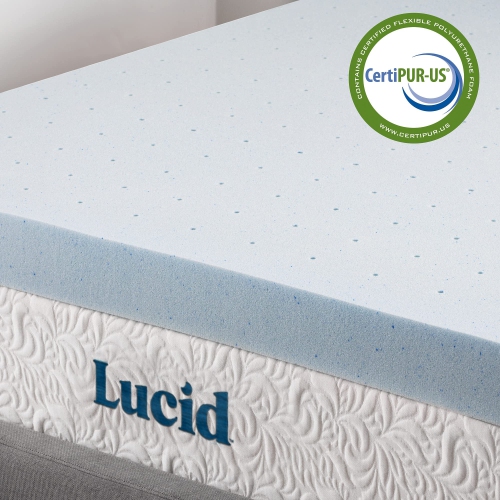 LUCID 4 Inch Gel Memory Foam Mattress Topper - Ventilated Design - Ultra Plush - Full