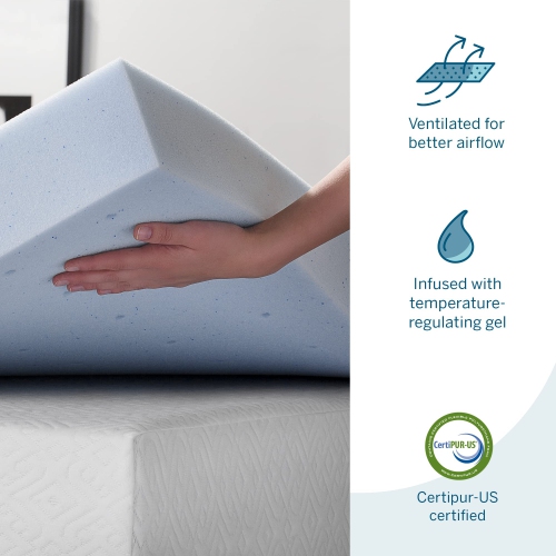 LUCID 4 Inch Gel Memory Foam Mattress Topper - Ventilated Design - Ultra Plush - Full