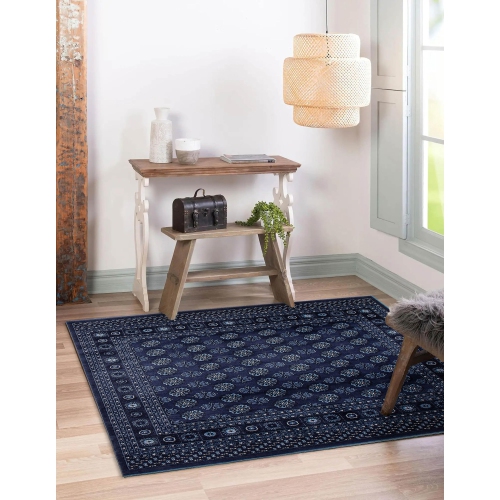 ECARPETGALLERY Blue Square Area Rug, Bokhara Oriental Tekke Carpet for Living Room Bedroom, 6'7'' x 6'7'', 385500