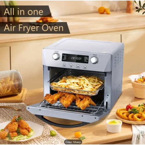 Air Fryer Oven Countertop, 10-in-1 Convection Oven, 24QT Combo Countertop Toaster Oven With Rotisserie & Dehydrator, Rich Accessories, Silver