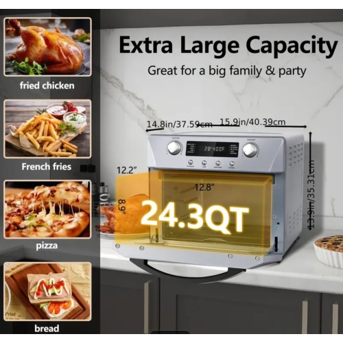 Air Fryer Oven Countertop, 10-in-1 Convection Oven, 24QT Combo Countertop Toaster Oven With Rotisserie & Dehydrator, Rich Accessories, Silver