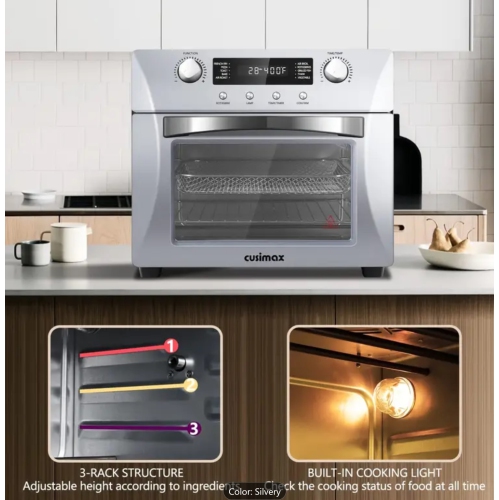 Air Fryer Oven Countertop, 10-in-1 Convection Oven, 24QT Combo Countertop Toaster Oven With Rotisserie & Dehydrator, Rich Accessories, Silver