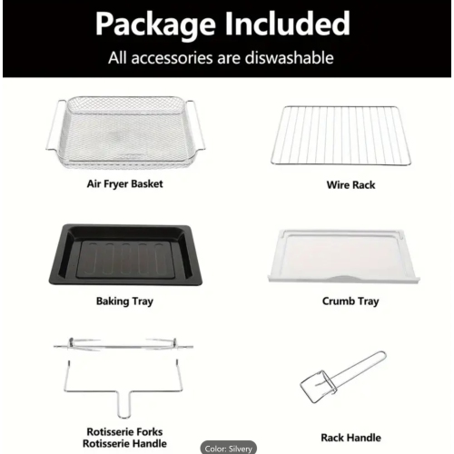 Air Fryer Oven Countertop, 10-in-1 Convection Oven, 24QT Combo Countertop Toaster Oven With Rotisserie & Dehydrator, Rich Accessories, Silver