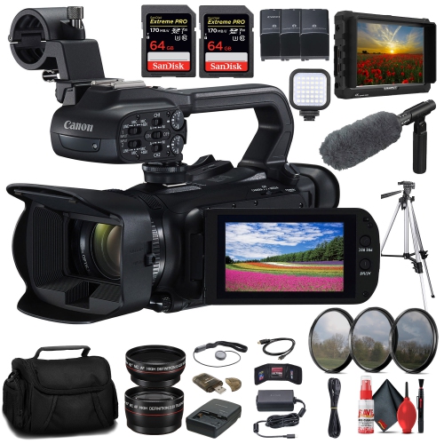 Caméscope professionnel UHD 4K XA60 de Canon + moniteur 4K + microphone professionnel + 2 x 64&nbsp;Go + plus