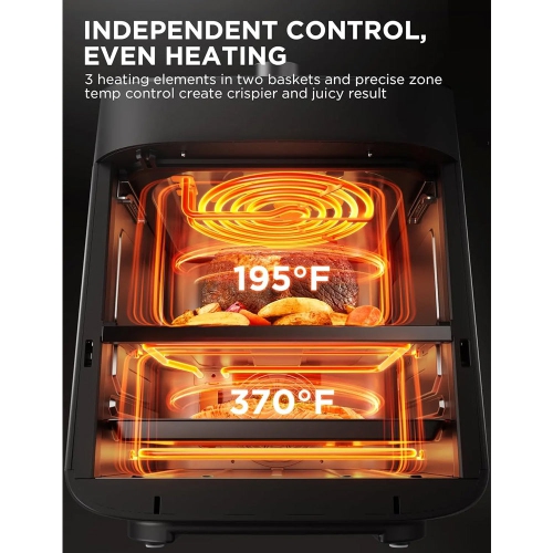 Refurbished Excellent- Midea Dual Basket Air Fryer Oven 11 Quart 8 in 1 Functions