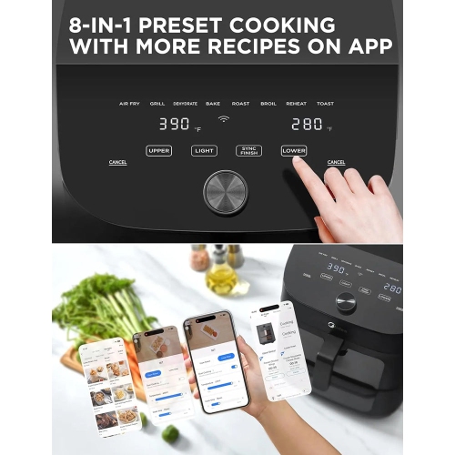 Refurbished Excellent- Midea Dual Basket Air Fryer Oven 11 Quart 8 in 1 Functions