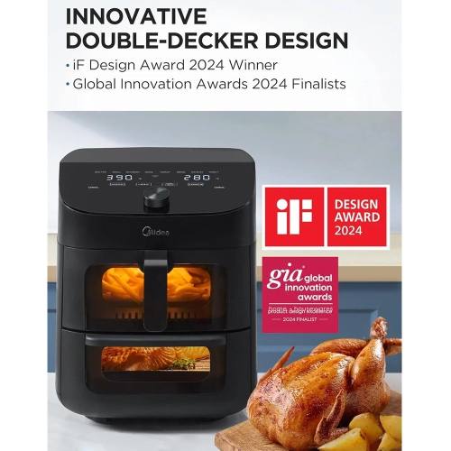 Refurbished Excellent- Midea Dual Basket Air Fryer Oven 11 Quart 8 in 1 Functions