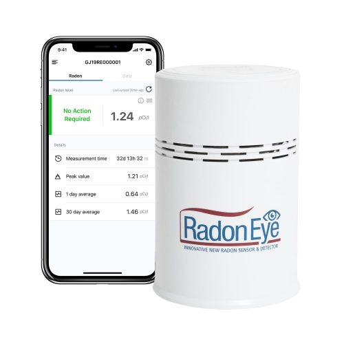 Home Radon Detector with Fast and Accurate Real-Time Monitoring, OLED Display, Easy Setup via Free App, and Bluetooth Connectivity for Enhanced User