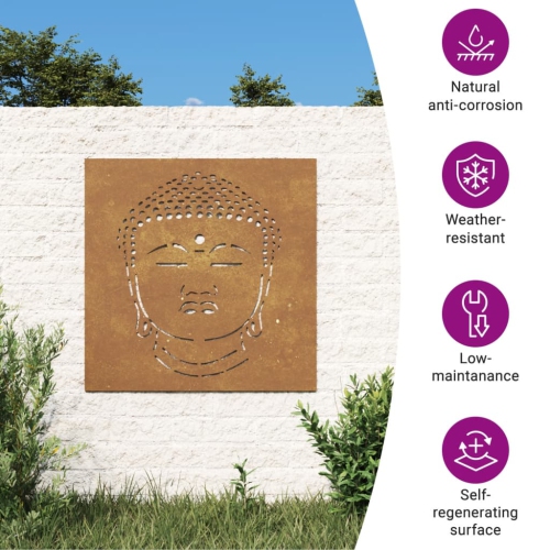 vidaXL Garden Wall Decoration 55x55 cm Corten Steel Buddha Head Design