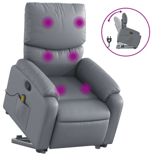 vidaXL Stand up Massage Recliner Chair Grey Faux Leather