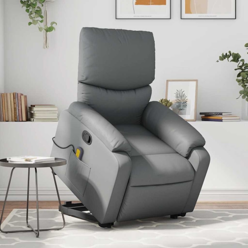 vidaXL Stand up Massage Recliner Chair Grey Faux Leather
