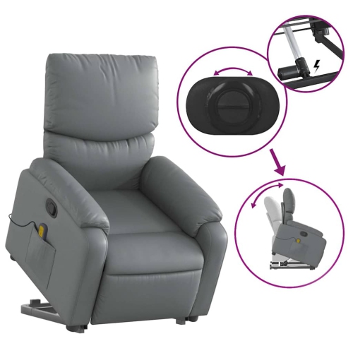 vidaXL Stand up Massage Recliner Chair Grey Faux Leather