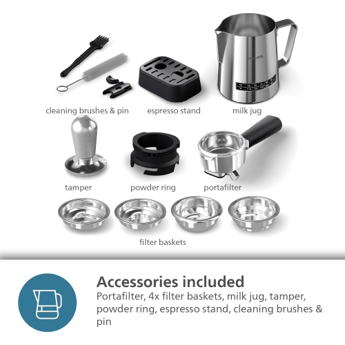 Machine à espresso semi-automatique Barista Brew de PHILIPS - Espresso simple et double + bouton Americano, contenant de grains de 250&nbsp;g, guide