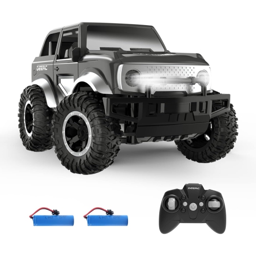 RC Cars 1:18 scale all-terrain SUV monster truck with 2.4GHz remote control, LED headlights, & rear tires. 80mins of playtime with an auto demo mode,