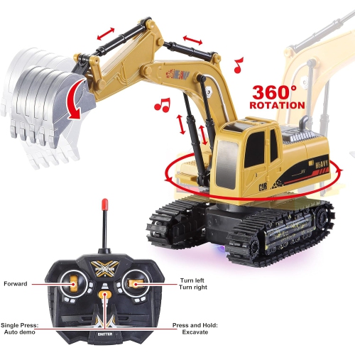 2-Piece Remote Control Construction Vehicle Toy Set, Friction-Powered RC Excavator and RC Dump Truck with Lights and Sounds, Perfect Birthday Gifts f