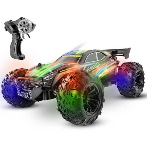 1:16 Remote Control Car, an off-road monster truck with 2.4GHz technology and a vibrant green LED shell. and ideal Christmas gift for kids aged 6 and