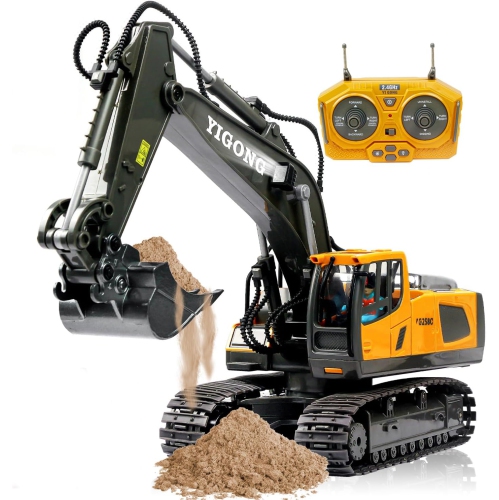 Remote Control Excavator Toy for Ages 4 to 14 with RC Construction Design with Metal Shovel, Lights, and Sounds, 2.4GHz Frequency, 680-Degree Turns,