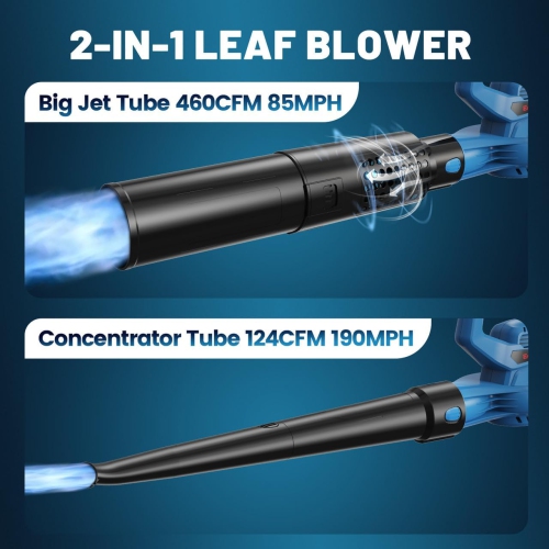 Souffleuse à feuilles sans fil de 20&nbsp;V, batterie 4,0&nbsp;Ah, 460 pi3/min et 190&nbsp;MpxH, souffleuse 2-en-1 à batterie à 6 vitesses réglables,