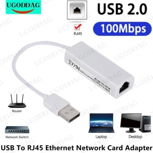 Carte réseau USB 2,0 USB à RJ45 10/100&nbsp;Mo/s USB vers Ethernet RJ45 Carte réseau pour PC portable Windows 7 8 10 11