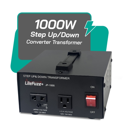 LiteFuze 1000W Step-Up/Step-Down Transformer with Dual Sockets - Premium Copper Coil, Noise Reduction, and Circuit Breaker Protection