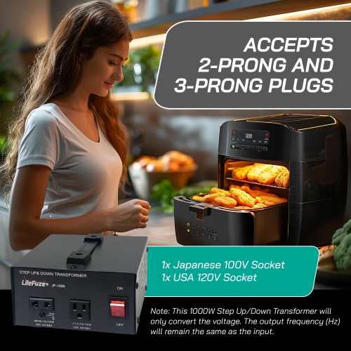 LiteFuze 1000W Step-Up/Step-Down Transformer with Dual Sockets - Premium Copper Coil, Noise Reduction, and Circuit Breaker Protection