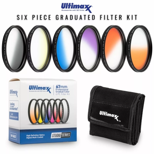 67&nbsp;mm – Ensemble de filtres multicolores gradués de 6 pièces avec pochette pour appareil photo reflex numérique